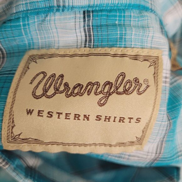 Wrangler size 4XL snap button front shirt top plaid blue pockets collar - Picture 9 of 12